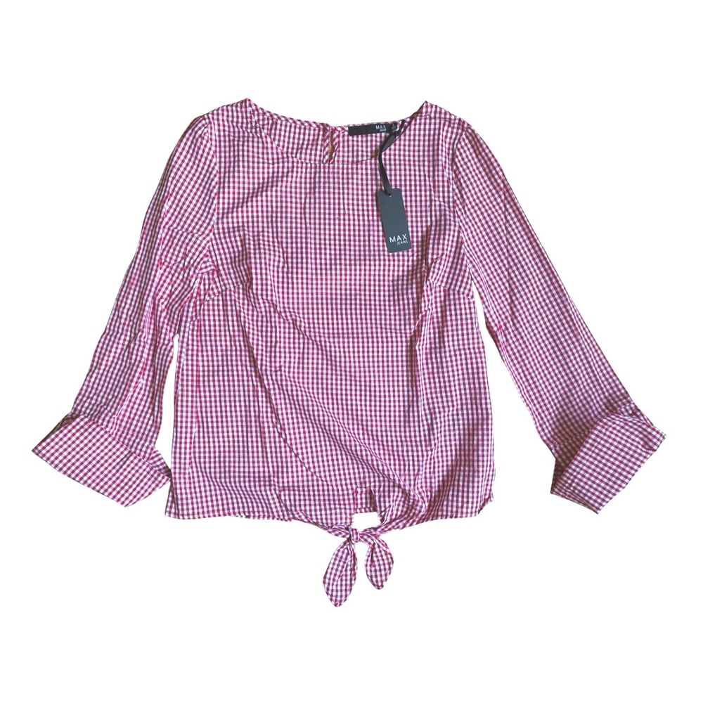 Max Jeans Red White Gingham Tie Front Blouse Cotton Long Sleeve Top Small NEW